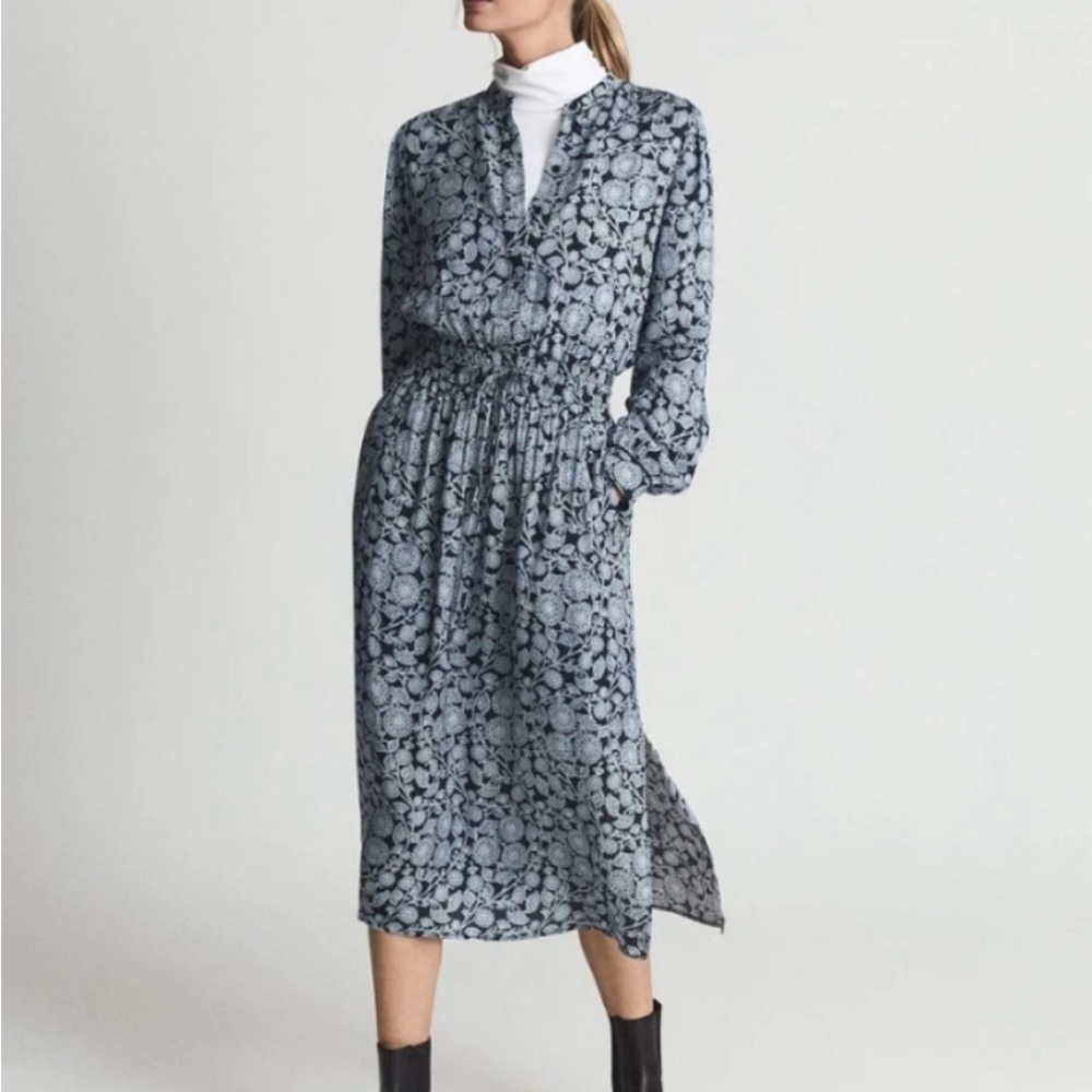 REISS Trina Floral Print Midi Dress